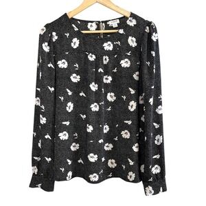 J. Crew | Women's Medium, Floral and Polka‎ Dot Black Blouse, business casual